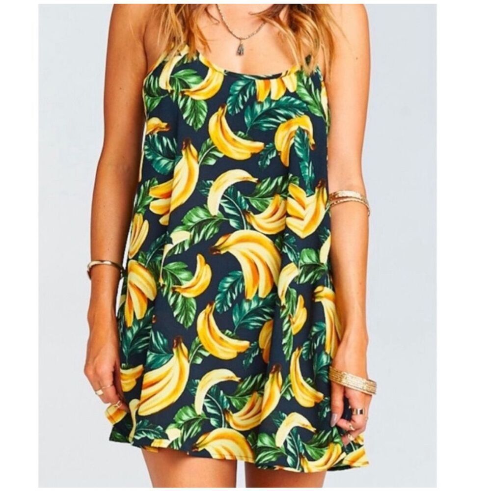 Show Me Your MuMu Navy Mini Dress with Yellow Banana Print